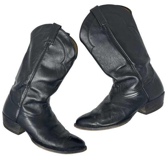 Tony Lama Vintage Black Leather Cowboy Boots Style 5984 Western 